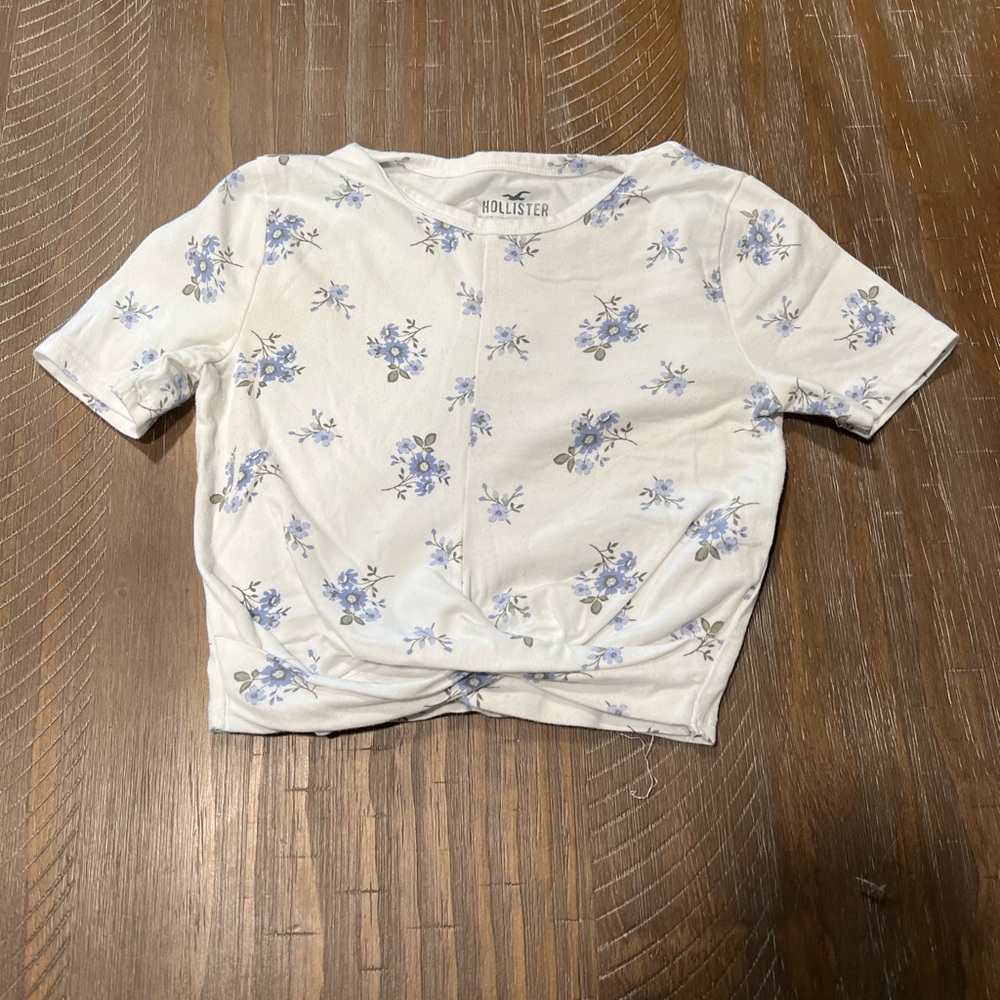 Blue and White Hollister Baby Tee